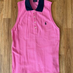 Ralph Lauren Sport Pink Sleeveless Polo with Navy Collar